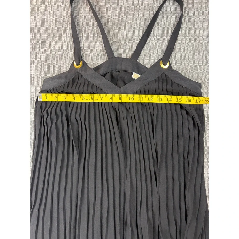 Michael Kors Womens Medium Black Pleated Gold Grommet Sleeveless Blouse Top